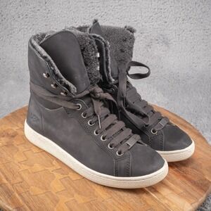 UGG Womens Starlyn 1019715 Black High Leather Sheepskin Winter Boots Shoe Size 8